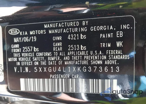 2019 Kia Optima Ex z USA, uszkodzony, nr VIN 5XXGU4L1XKG373613